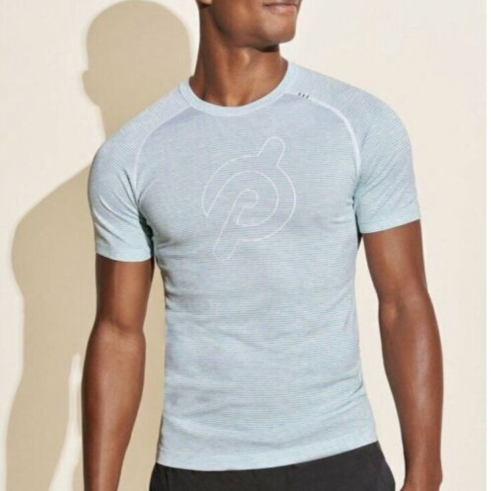 Lululemon x Peloton Mens Metal Vent Tech Tee Shirt White/Blue Stripe XXL